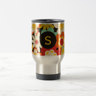 Ljus färgrik retro blomster mönster monogram resemugg