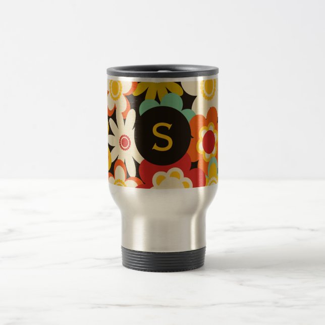 Ljus färgrik retro blomster mönster monogram resemugg (Center)