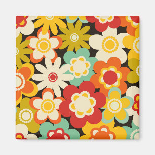 Ljus färgrik retro söt blommig mönster magnet