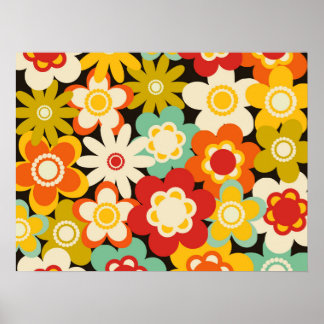 Ljus färgrik retro söt blommig mönster poster