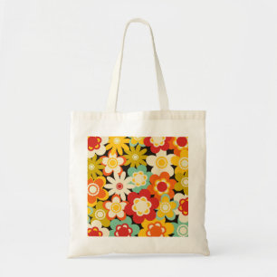Ljus färgrik retro söt blommig mönster tygkasse
