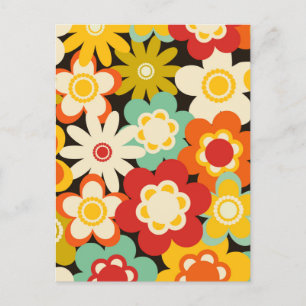Ljus färgrik retro söt blommig mönster vykort