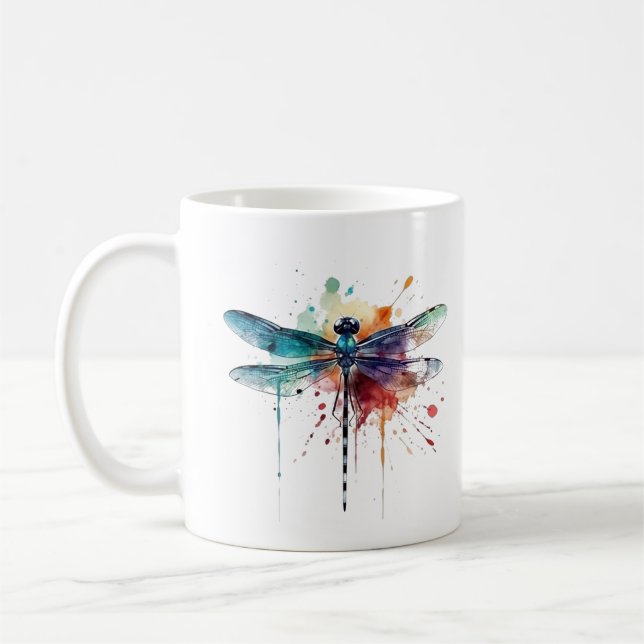 Ljus Färgrik Vattenfärgs Trollslända Kaffemugg (Vänster)