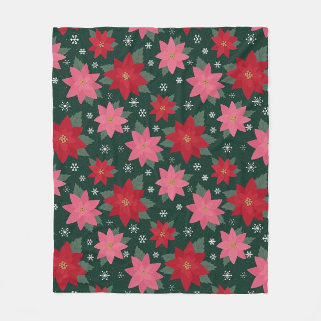 Ljus festlig jul poinsettia kastfilt fleecefilt (Framsidan)