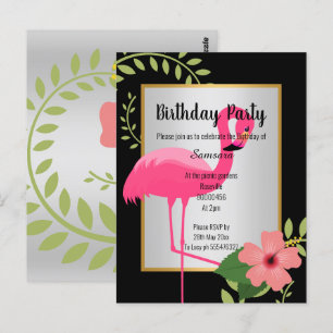 LJUS FLAMINGO HIBISCUS SILVER GULD INVITATION VYKORT