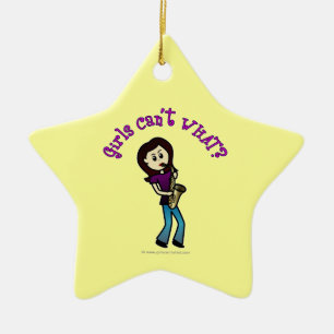 Ljus flicka spelar saxofon julgransprydnad keramik