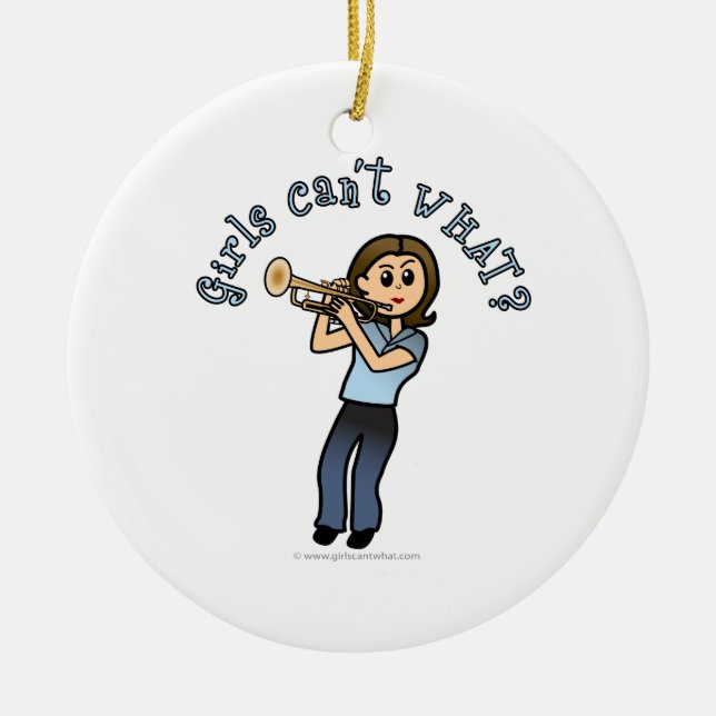 Ljus Flicktrumpet Player Julgransprydnad Keramik (Framsidan)