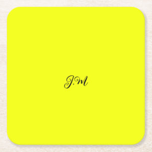 Ljus fluorescerande gul enfärgad initialer namn underlägg papper kvadrat