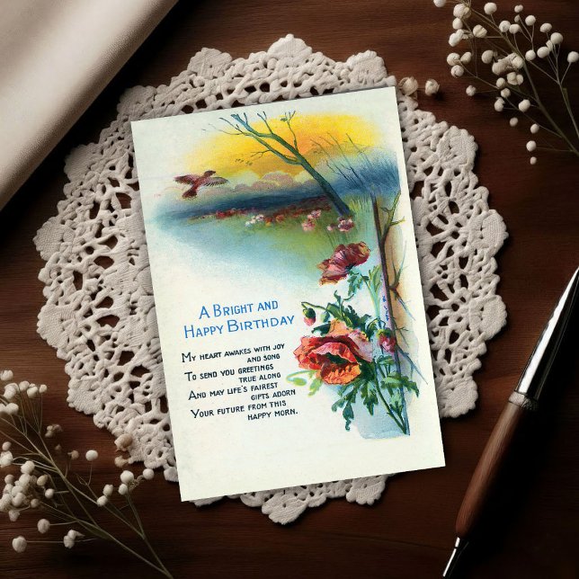 Ljus födelsedagsvallmo Vintage 1920   Vykort (Skapare uppladdad)