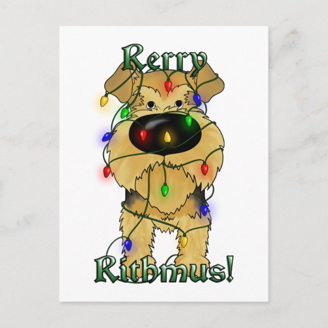 Ljus för AiredaleTerrierjul Helg Vykort (Framsida)