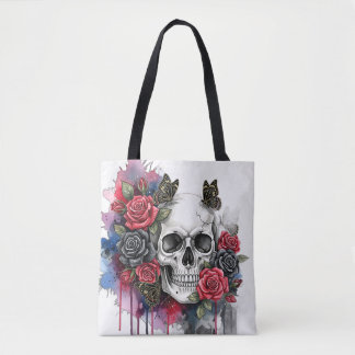 Ljus för äldre - Gothic Skull & Ro Tote Bag Tygkasse