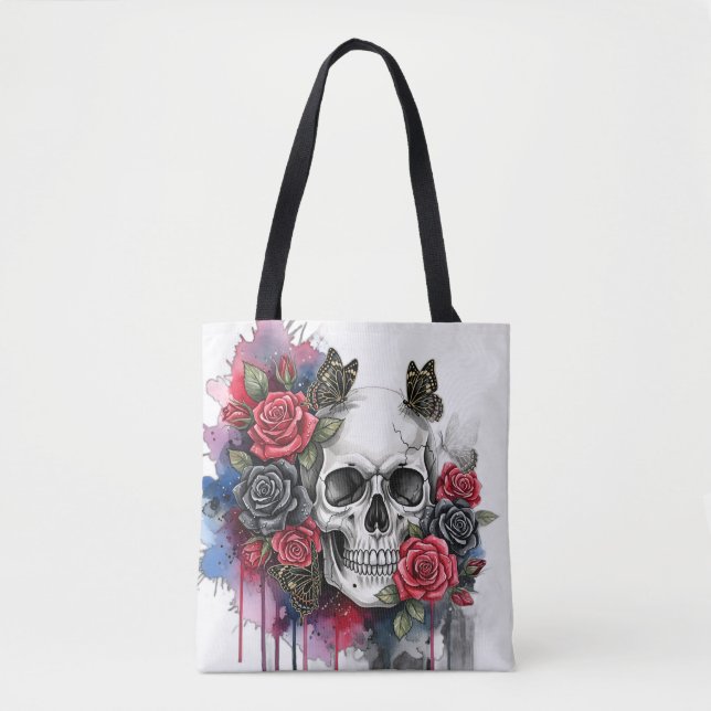 Ljus för äldre - Gothic Skull & Ro Tote Bag Tygkasse (Framsida)