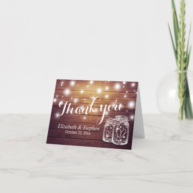 Ljus för burk för Mason för brölloptack lantligt Tack Kort (Framsida)