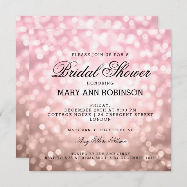 Ljus för glitter för rosor för möhipparorodnad inbjudningar (Fram/baksida)