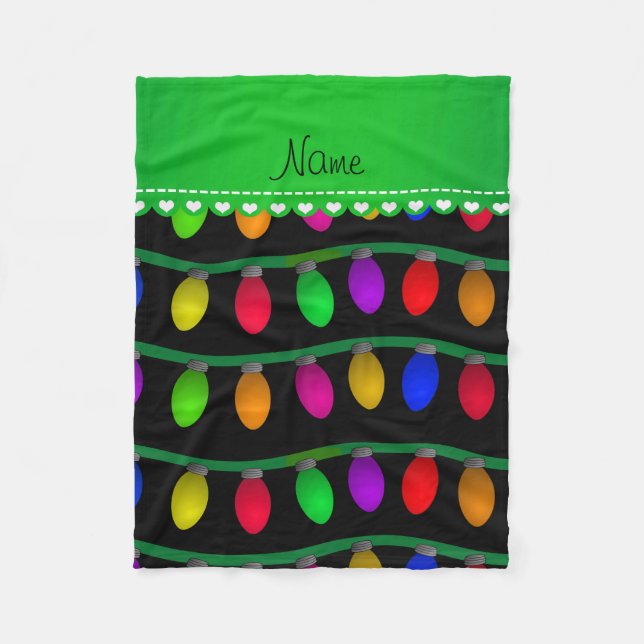 Ljus för jul för personlignamnsvart fleecefilt (Framsidan)