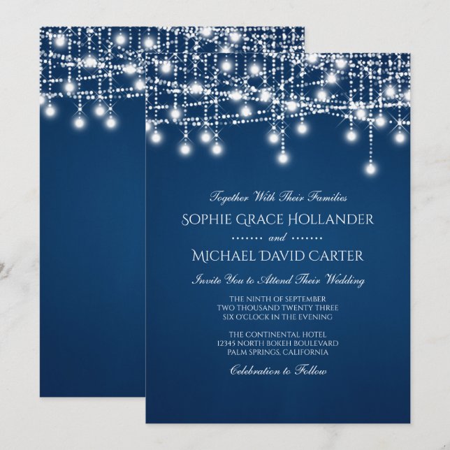 Ljus för vit tinkle-sträng på Blue Inbjudningar (Fram/baksida)