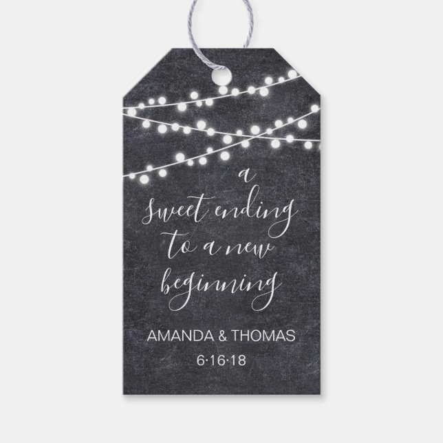 Ljus garland på rustiska svarta tavlor föredrar at presentetikett (Framsidan)