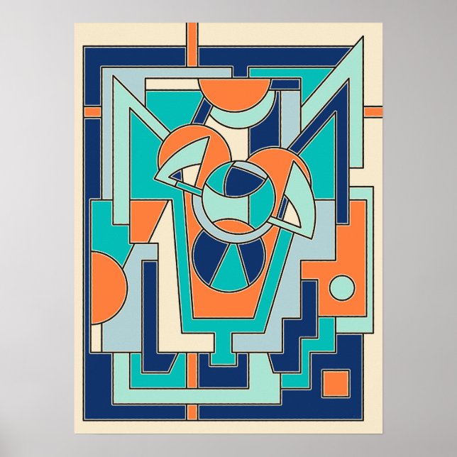 Ljus geometrisk abstrakt i platt orange och teal poster (Framsidan)