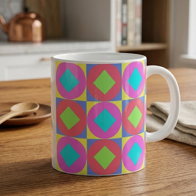 Ljus geometrisk abstrakt psykedelisk mönster kaffemugg (Vibrant Geometric Abstract Psychedelic Pattern. Coffee Mug)