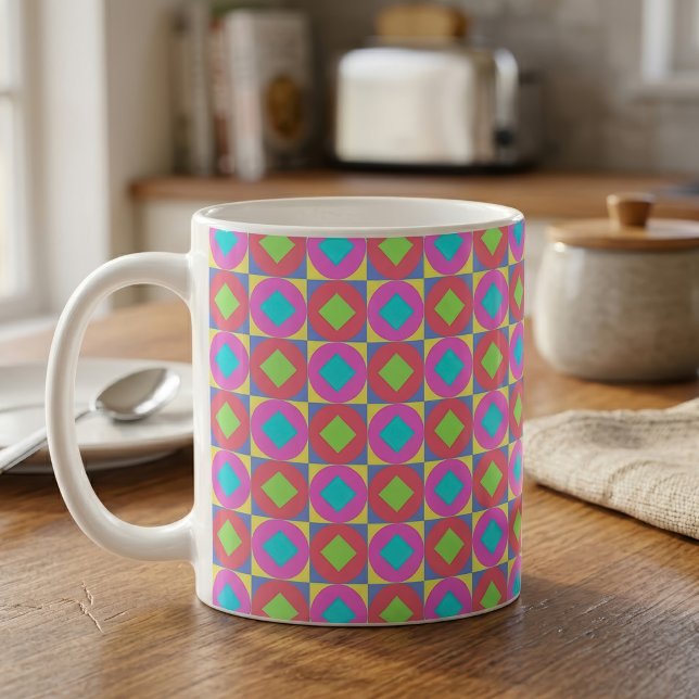 Ljus geometrisk abstrakt psykedelisk mönster kaffemugg (Vibrant Geometric Abstract Psychedelic Pattern. Coffee Mug)