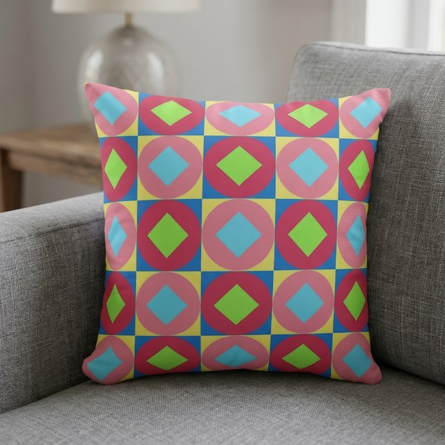 Ljus geometrisk abstrakt psykedelisk mönster kudde (Vibrant Geometric Abstract Psychedelic Pattern. Throw Pillow)