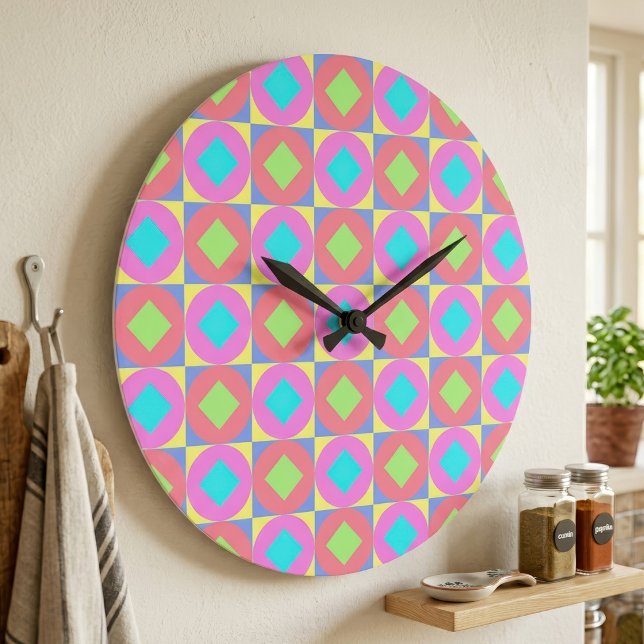 Ljus geometrisk abstrakt psykedelisk mönster stor klocka (Vibrant Geometric Abstract Psychedelic Pattern. Large Clock)