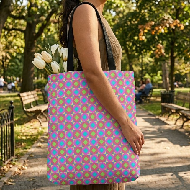 Ljus geometrisk abstrakt psykedelisk mönster tygkasse (Vibrant Geometric Abstract Psychedelic Pattern. Tote Bag)