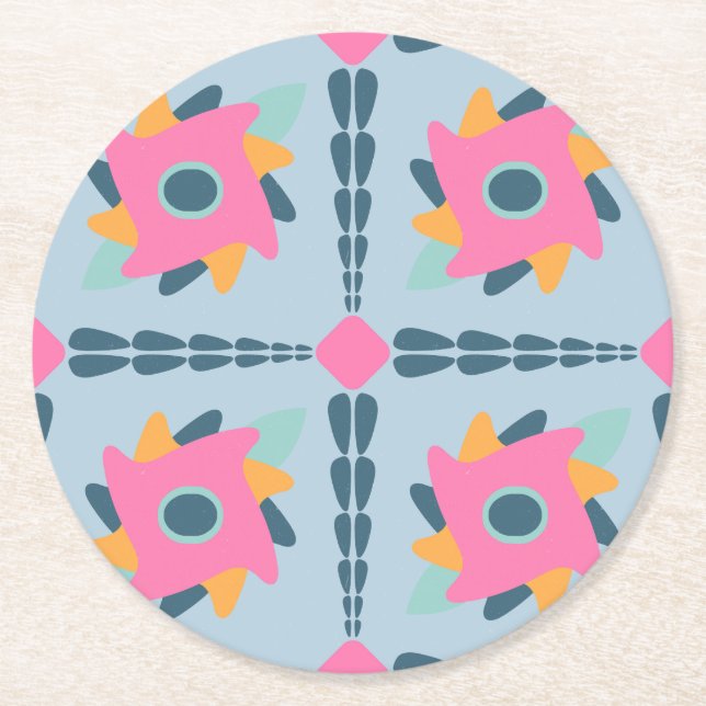 Ljus geometrisk kakeldesign underlägg papper rund (Framsidan)