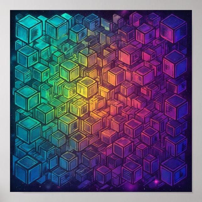 Ljus geometrisk kubistisk väggdekor och konsttryck poster (Framsidan)