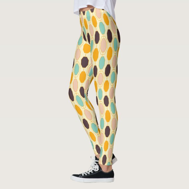 Ljus geometrisk mönster med rader av åttkantiga fo leggings (Vänster)