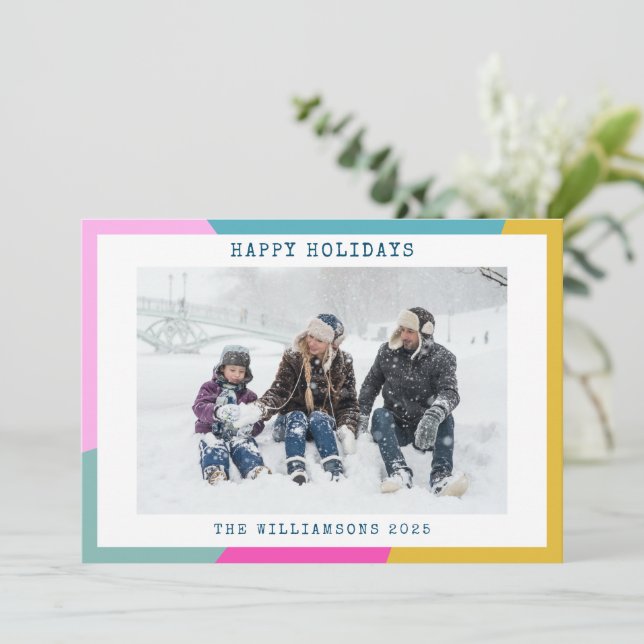 Ljus geometrisk solstrålning former het rosa foto julkort (Stående Fram)