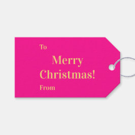 Ljus Glad Jul Till Från Hot Pink Guld Presentetikett