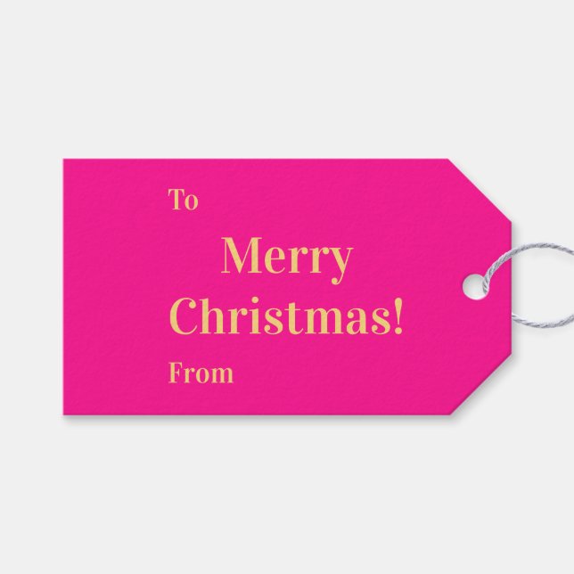 Ljus Glad Jul Till Från Hot Pink Guld Presentetikett (Framsidan (Horisontell))
