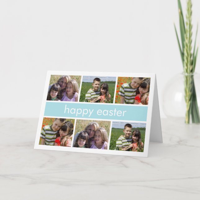 Ljus glad påskfotoCollage - vikta blått Helgkort (Framsida)