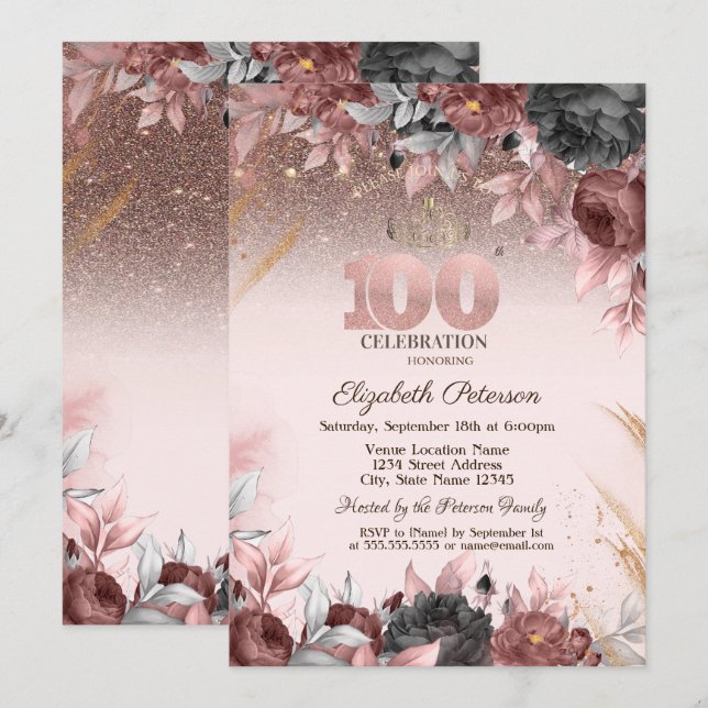 Ljus, Glänsande Blommor 100-årsfirande Inbjudningar (Fram/baksida)
