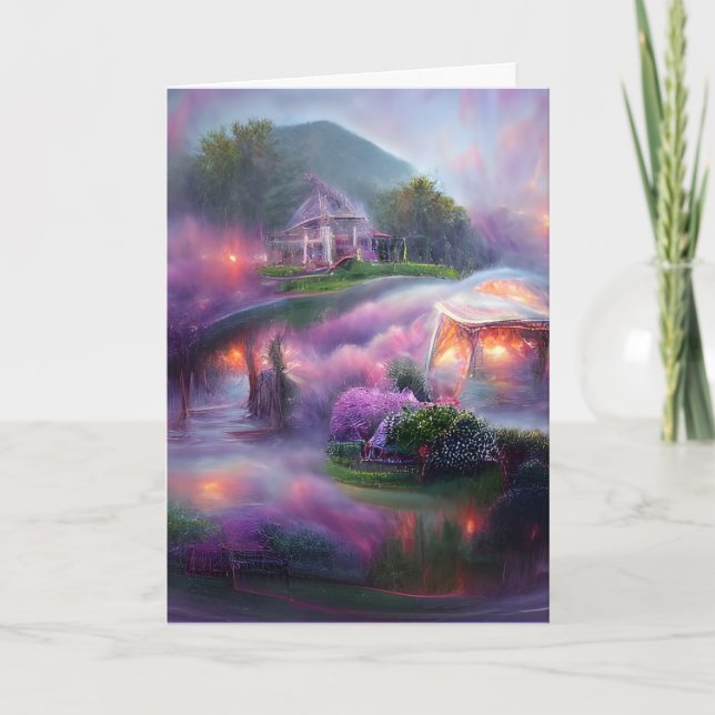 Ljus Glashus Lugn Violett wisteria vid dammen Kort (Framsida)