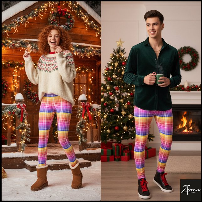 Ljus Glidande Karo Horisontella Färg Band Leggings (Skapare uppladdad)