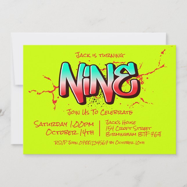 Ljus Graffiti Nio Inbjudan (Framsida)