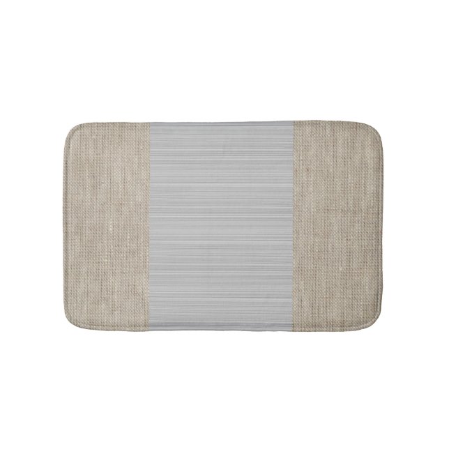 Ljus grått beige burlap vågrät rand mat badrumsmatta (Framsidan)