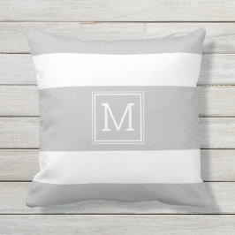 Ljus Grått och vit Rand Enkel Monogram Kudde