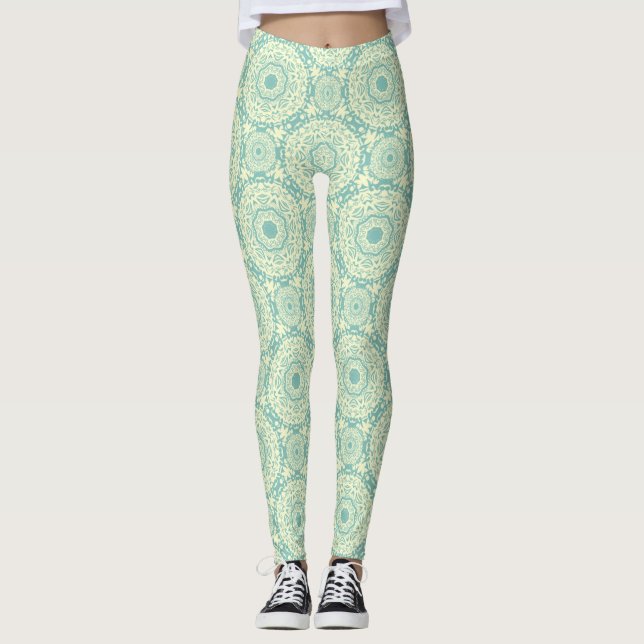 Ljus Grön Abstrakt Mandala Leggings (Framsida)