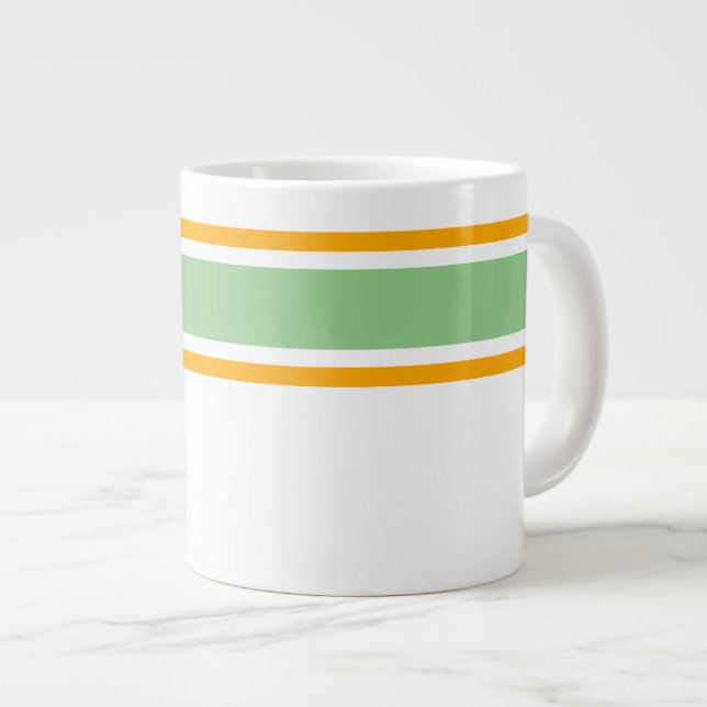 Ljus grön-gul övre racingrand på vit botten jumbo mugg (Framsida höger)