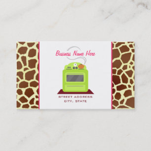 Ljus Grönt Retro Stove Giraffe Chef Caterer Visitkort
