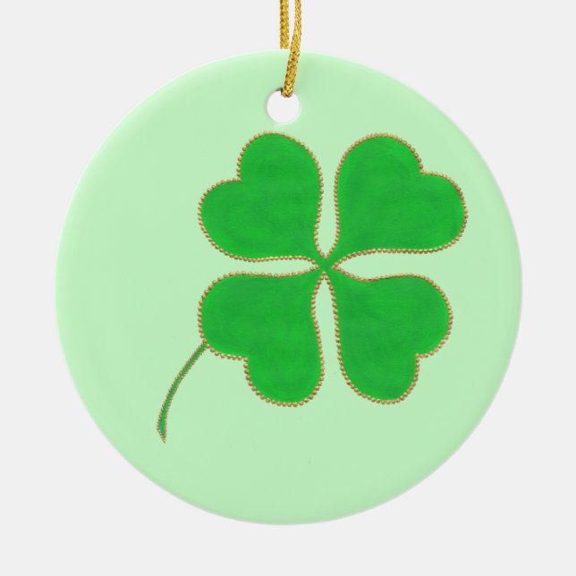 Ljus Grönt Shamrock Guld Dots Trim, Ornaments Julgransprydnad Keramik (Framsidan)