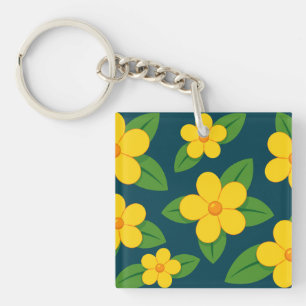 Ljus gul blommönster med gröna blad