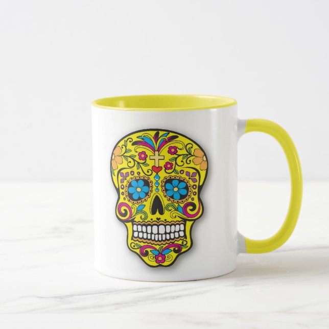 Ljus gul mexicansk sockerskalleday of the dead mugg (Höger)