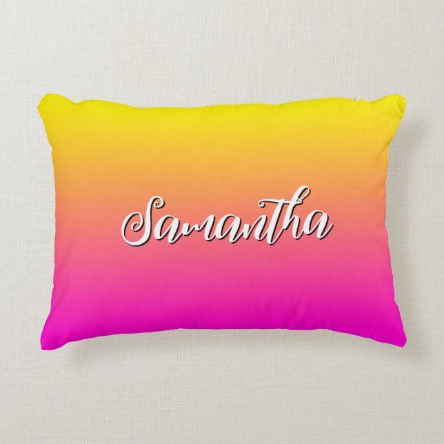 Ljus gul neon rosa gradient prydnadskudde (Framsidan)