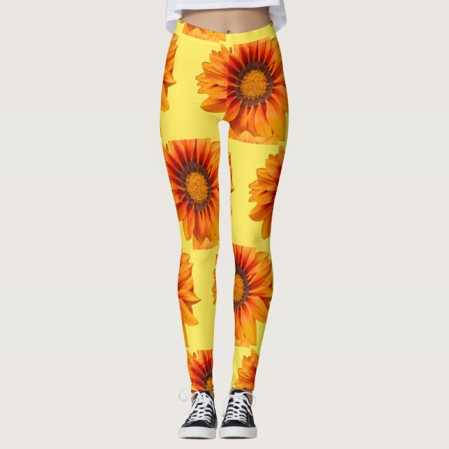 Ljus gul-orange gradient blomma utklippt leggings (Framsida)