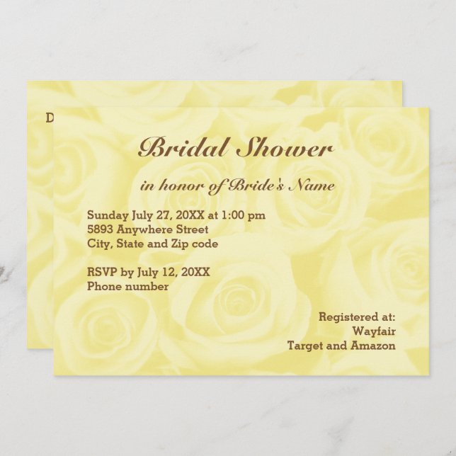 Ljus gul ros bakgrund Bröllopsfest Inbjudan (Fram/baksida)