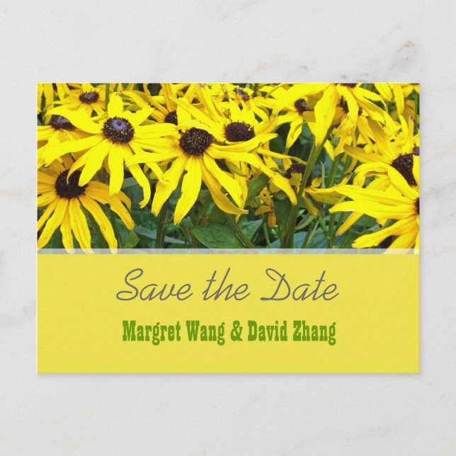 Ljus gula sommar tusenskönor blommor sparar datum meddelande vykort (Framsida)